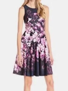 Eliza J Navy Fit and Flare with Pink Floral Print